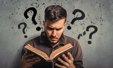 Man having trouble focusing while reading a book
