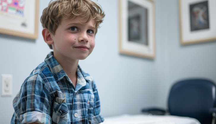 Boy on a pediatrician patient bed