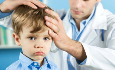 Child with ringworm being examined by doctor