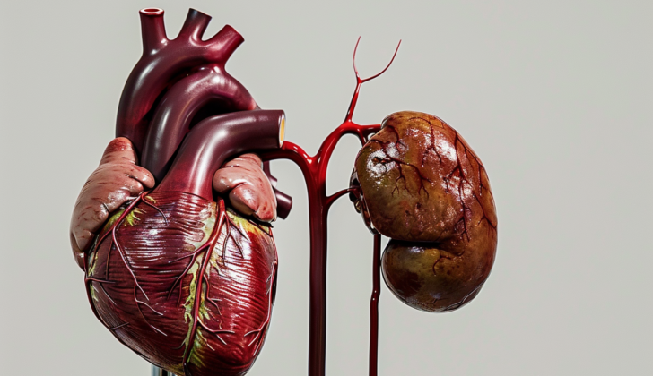 Model of human heart and kidney side by side