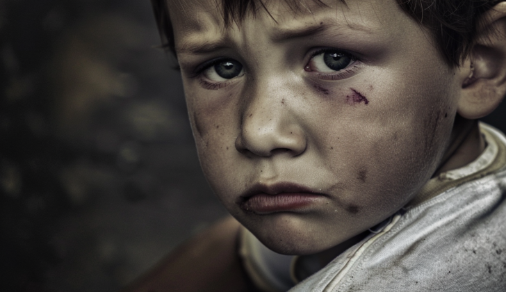Child with cuts and bruises on his face