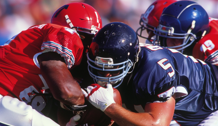 Football players colliding head to head