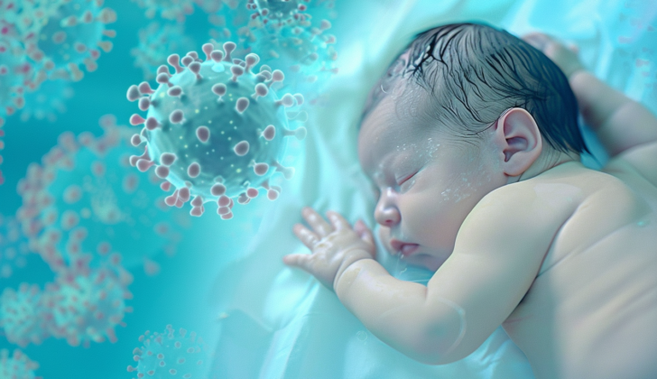 Depiction of infant and herpes virus