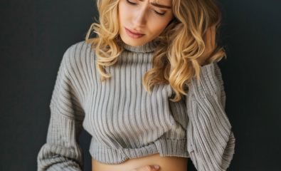 Woman with stomach pain