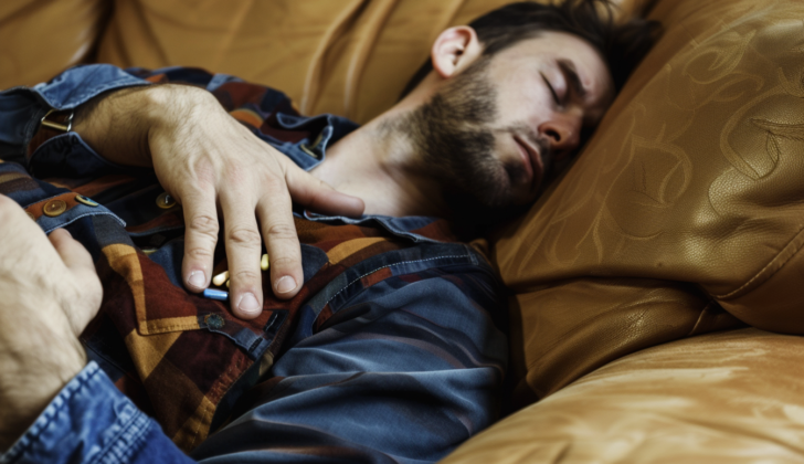 Man sleeping who took too much medication