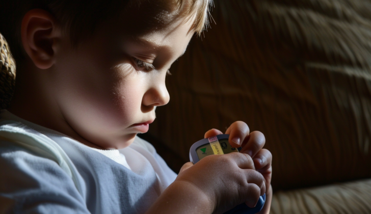 Diabetic child monitoring blood sugar levels