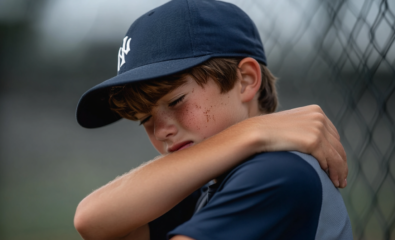 Young baseball player with Medial Epicondyle Apophysitis