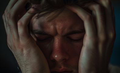 Man with migraine headache