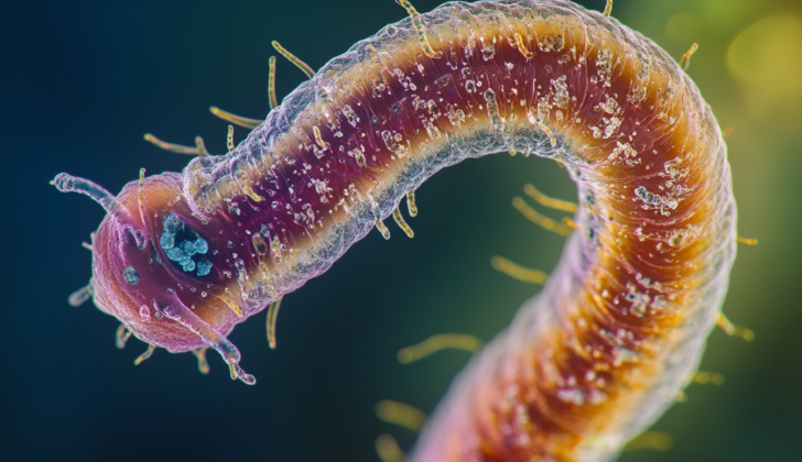 Depiction of a tapeworm close up