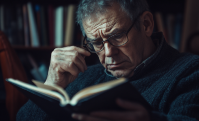 Man with Presbyopia having difficulty in seeing up close