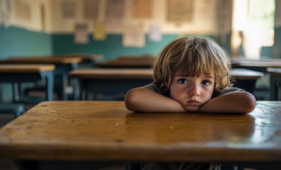 Sad child who has been bullied in school