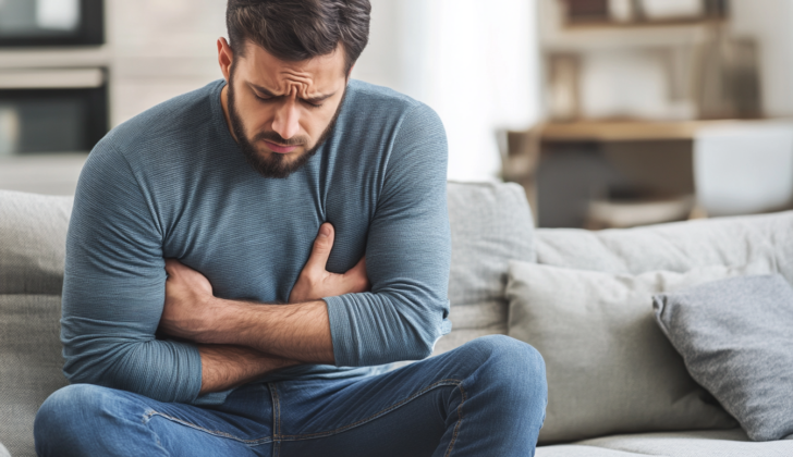 Man with nausea and stomach pain