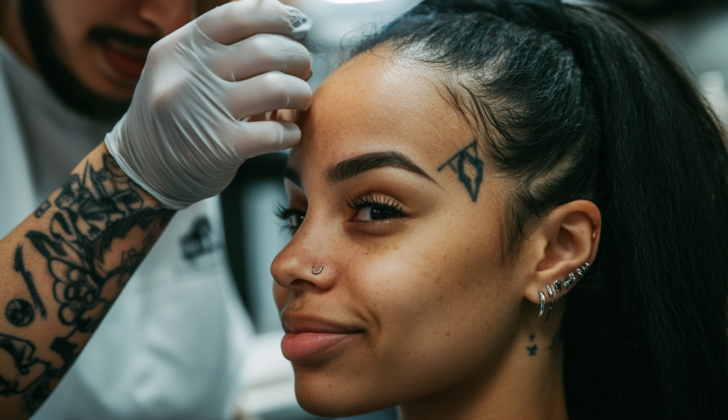 Woman getting Body Piercing