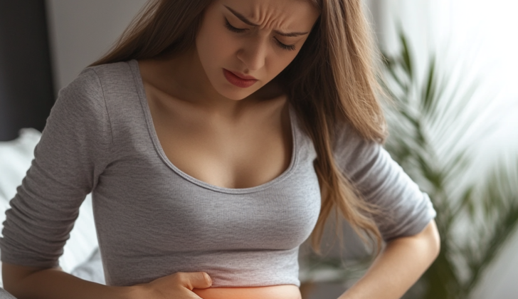 Woman experiencing abdominal pain