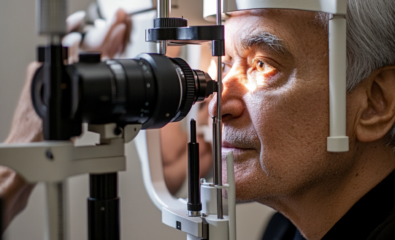 Man receiving eye examination from an ophthalmologist