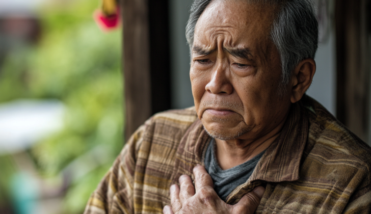 Hypertensive Heart Disease, man with chest pain and shortness of breath