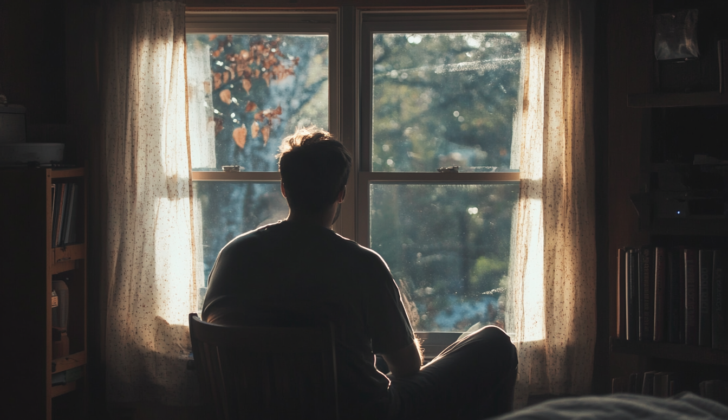 Man sitting in room looking out of window. Has had significant changes in behavior.