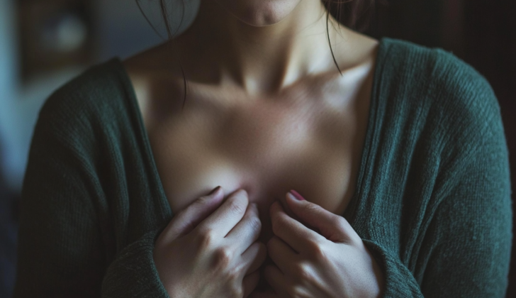 Mastalgia, woman with breast pain