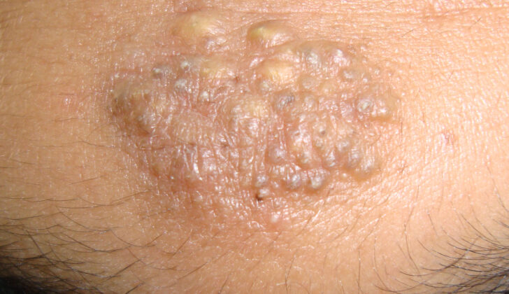 Nevus comedonicus over the forehead