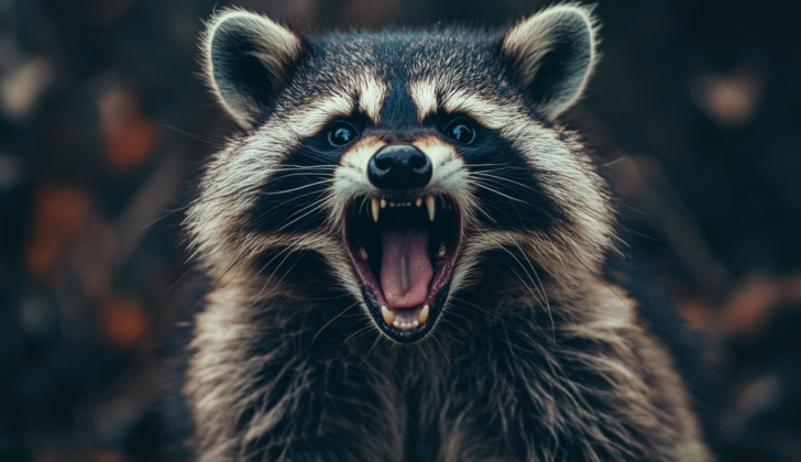Raccoon with rabies, a viral disease that affects the central nervous system and is transmitted through the bite of an infected animal.
