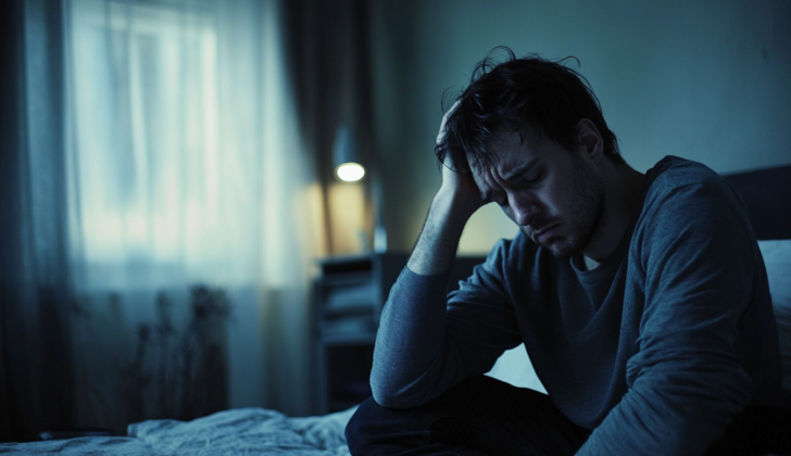 Suicide Risk, depressed man in his bedroom