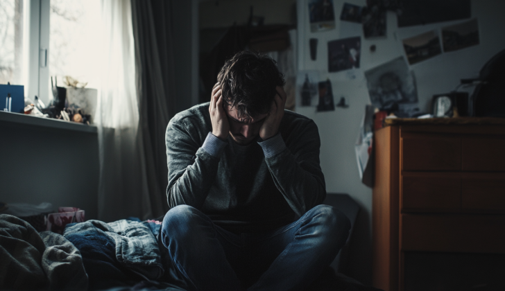 Suicidal Ideation, depressed man in his room