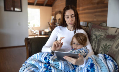 Concerned mother with child