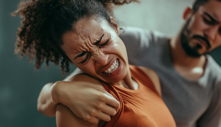 Person in pain from being touched