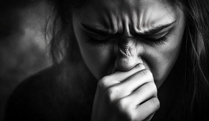 Person coughing into fist