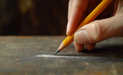 Person holding a pencil to write