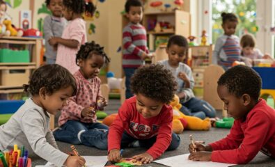 Children talking and drawing