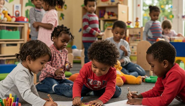 Children talking and drawing