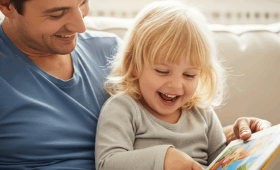 Parent modeling speech sounds during storytime to support clear speech at home