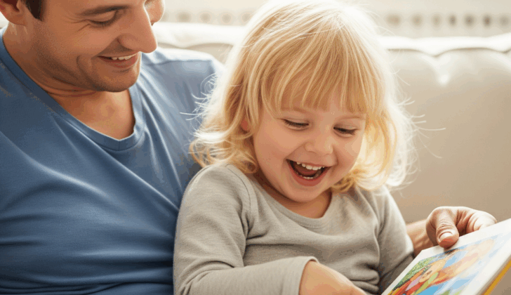Parent modeling speech sounds during storytime to support clear speech at home