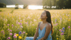 Woman enjoying a quiet moment of inner peace and joy outdoors.