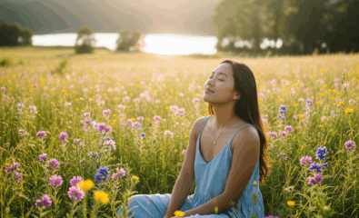 Woman enjoying a quiet moment of inner peace and joy outdoors.