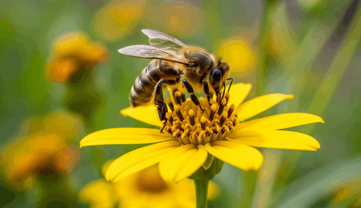 Bee Pollen: Bee collecting pollen on a flower
