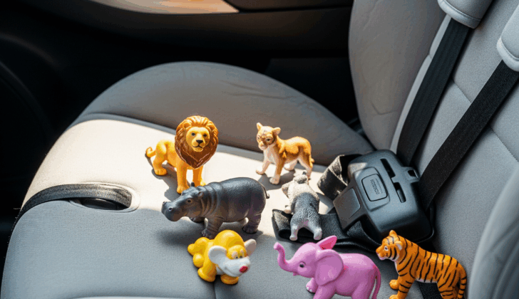 Mini animal toys used for speech sound practice in the car