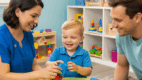 Childhood Apraxia of Speech: SLP gently examining a child’s mouth movements during apraxia assessment