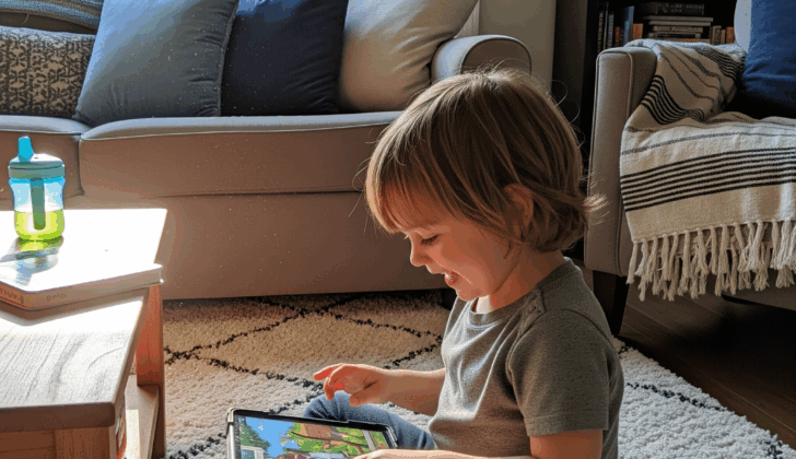Child enjoying a favorite cartoon, a common source of scripted language
