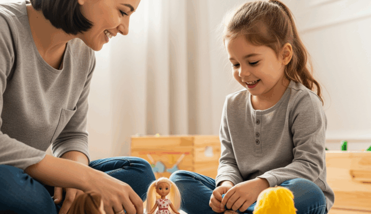 Doll play is a fun way to model pronouns in everyday routines.
