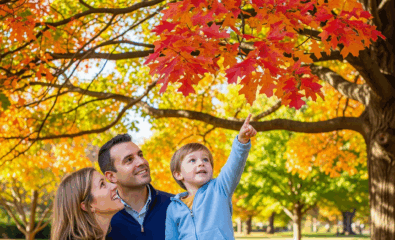 A child pointing a leaves to practice final /v/ words