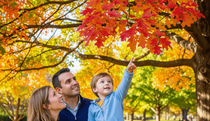 A child pointing a leaves to practice final /v/ words