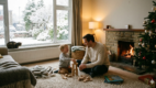 Parent and child playing indoors on a snow day