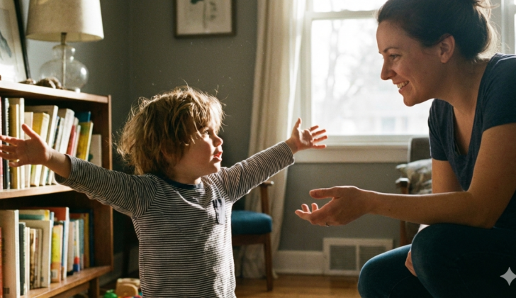 Young child expressing emotions while learning to use mature speech