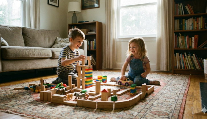 Preschool siblings using pretend play to build language and social skills