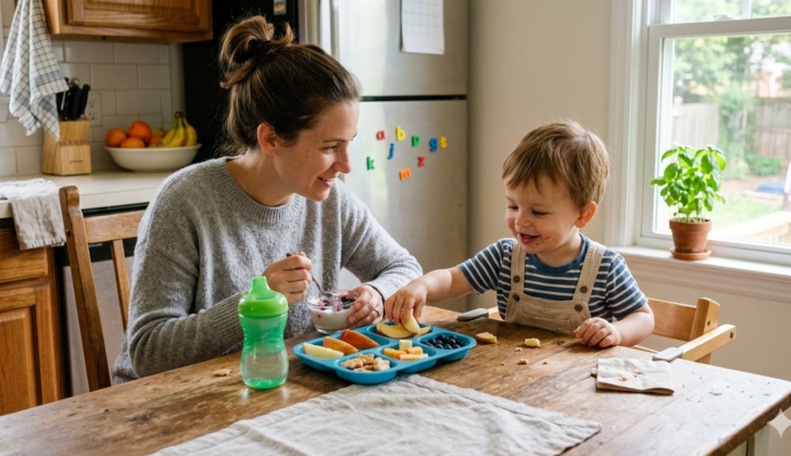 Everyday routines like snack time are perfect for modeling short phrases.