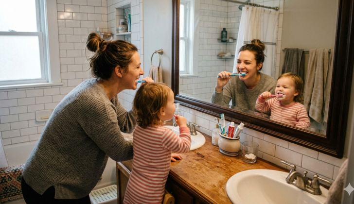 Everyday routines like toothbrushing are perfect for short mirror speech moments.