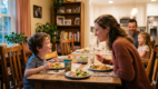 Positive, relaxed dinner conversations encourage children to participate and communicate.