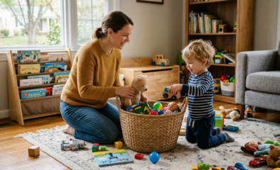Sorting toys supports vocabulary, categorization, and thinking skills.
